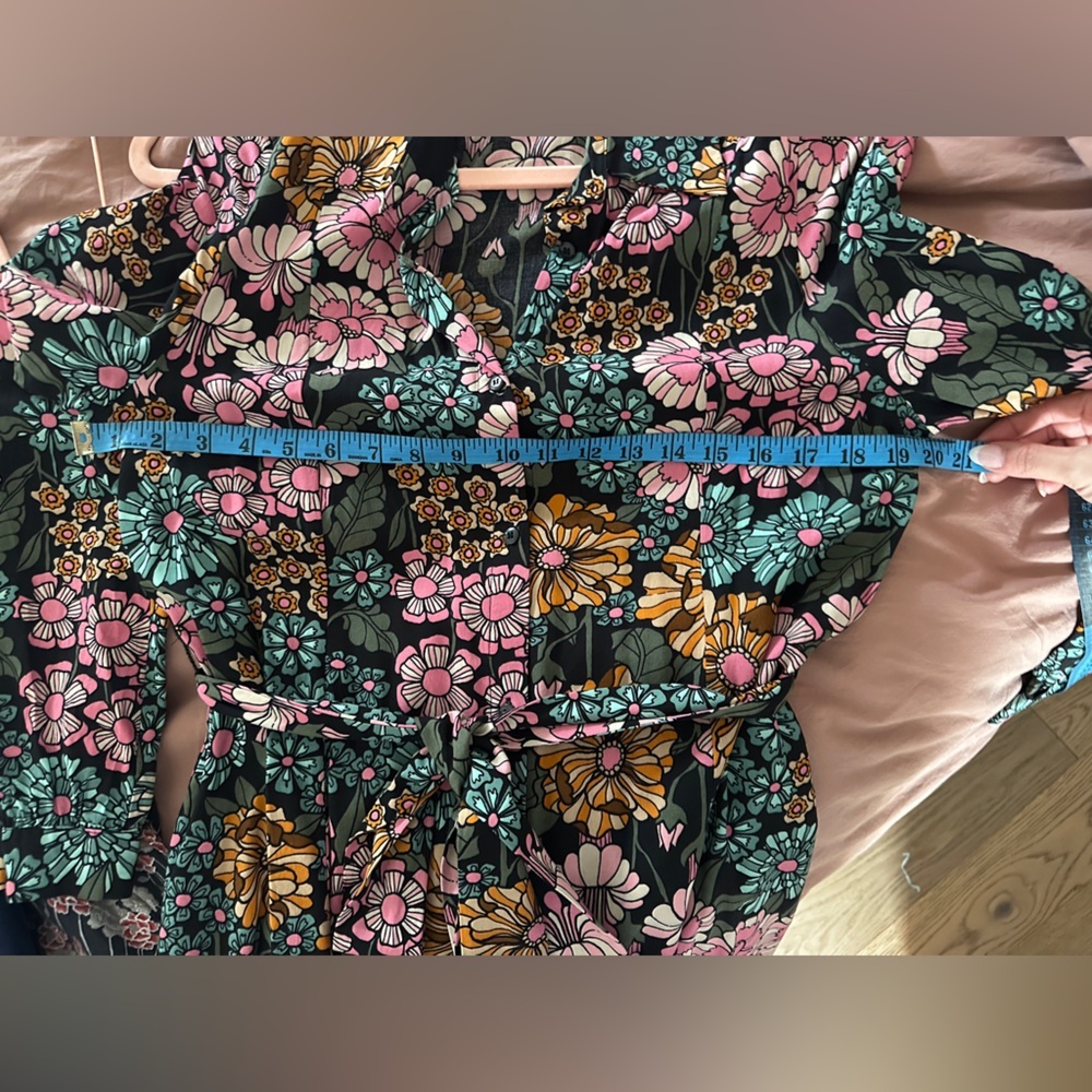 Monki Floral Tie-Waist Long Sleeve Dress Size M - Picture 9 of 10